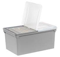 Plastic File Box with Split Lid, Letter Size, Gray, 4/Pack