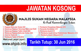 * untuk maklumat lanjut, sila layari laman web majlis sukan negara : Jawatan Kosong Majlis Sukan Negara Malaysia Msn 30 Jun 2016 Jawatan Kosong Kerajaan Swasta Terkini Malaysia 2021 2022