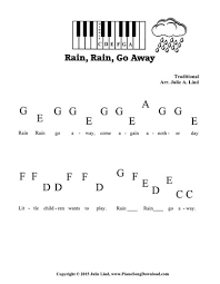 Whether you have an illustrious grand piano or a funky techno beat electronic keyboard, you can teach your child several simple piano tunes in a fun and encouraging fashion. Rain Rain Go Away Free Pre Staff Piano Sheet Music With Letters