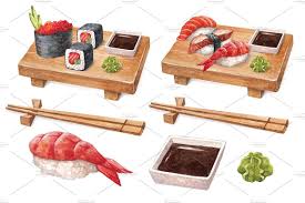 Watercolor Illustrations Of Sushi Japanese Food Illustration Food Drawing Food Illustrations