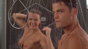 In Starship Troopers (1997) during the shower scene the film abruptly ends  according to my older brother who then kicked me out our room :  rshittymoviedetails