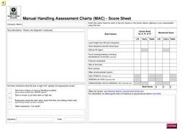 Manual Handling Assessment Charts Mac Score Sheet Insert
