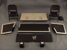 Wwe Elite Mattel Announcers Table Tv Monitors Chairs And Ring Bell Ebay Wwe Elite Table Tv Tv Monitor