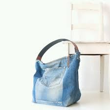 Denim Bag With Leather Strap Tote Bag Bags Purses Etsy Leather Strap Tote Denim Bag Jeans Bag