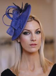 Lydia' disk hat with soft feathers in bluebell blue