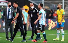 Sunday's gamne was halted just minutes after kickoff after brazilian health officials objected to the participation of argentine players . Y5icvrccxtqjhm