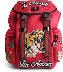 Gucci Backpack L Aveugle Par Amour Embroidered Techno Canvas Red In 2020 Backpacks Embroidered Canvas Gucci