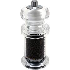Pepper mill mechanism is carbon steel with 6 grind settings, salt mill is ceramic with 3 grind settings. Combo Pepper Grinder Salt Shaker Acrylic Arca Industries