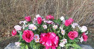 Headstone Memorial Tombstone Cemetery Silk Flower Saddle Shades Of Pink Artificial Flower Arrangements Memorial Flowers Funeral Flowers