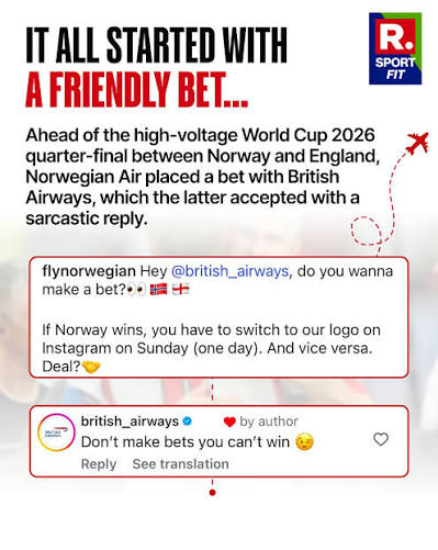 British Airways came out on top in a light-hearted social media bet with Norwegian Air after England's 2-1 World Cup quarter-final win over Norway. The playful challenge began on July 8, when
