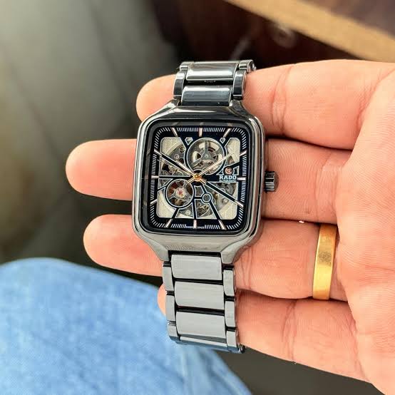 The sleek, skeletonized geometry of the Rado True Square, AI generated