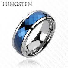Blue Tungsten Spinner Multi Faceted Silver And Blue Tungsten Carbide Spinning Center Band Blue Rings Steel Jewelry Rings For Men