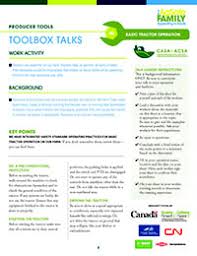 Also, these free toolbox safety talks can be included in your new … Toolbox Talks Canadian Agricultural Safety Association
