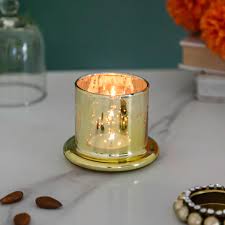 Bell Jar Glass Candle Holder Gold