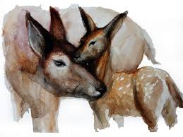 Mother and baby deer clipart. Amazon Com Deer Art Print 8x10 Mother Baby Deer Family Watercolor Painting Wildlife Animal Nursery Woodland Card Kids Room Decor Drawing Original Artwork 8 X 10 Inches Unframed Handmade