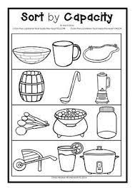 Capacity Non Standard Measurement For Kindergarten Grade One Capacity Worksheets Capacity Maths Measurement Worksheets