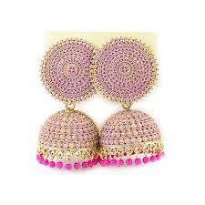 Buy Pink And Golden Jhumka Earrings Traditional Jhumka Earring For Girls Beautifully Enamelled Traditional Jhumki Earring For Women At Amazon In