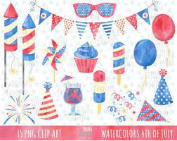 50 4th July Clipart Fourth Of July Watercolor Clipart Commercial Use Independence Day Graphics 4 Of July Clip Art Unique Items Products Watercolor Clipart
