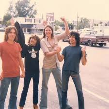 ACDC outside the Bel-Air Motel in Springfield, Illinois in 1979.