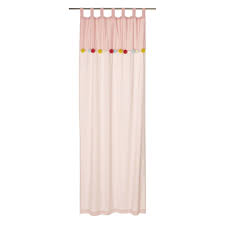 Rideau A Passants En Coton Rose A Pompons A L Unite 105x250 Childrens Curtains Curtains Pom Pom Curtains