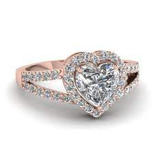 Heart Shaped Diamond Split Shank Engagement Ring With White Diamond In 14k Rose Go Split Shank Diamond Engagement Ring Heart Wedding Rings Heart Shaped Diamond