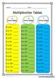 multiplication tables 5 6 7 worksheet