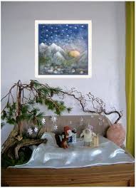 Jahreszeitentisch Im Januar Jahreszeitendeko Winter Jahreszeitentisch Im Winter Swarovski Kristall Eiskristall Tisch Projekt Weihnachten Waldorfkindergarten