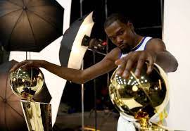 Kevin Durant Of The Golden State Warriors Poses With Two Larry Golden State Warriors Warrior Pose Golden State