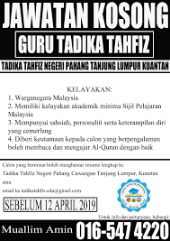 Check spelling or type a new query. Jawatan Kosong Guru Tadika Tahfiz Negeri Pahang Hq Facebook
