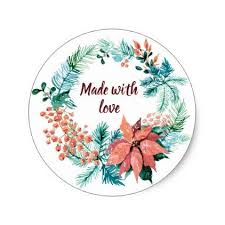 custom text made with love holiday wreath classic round sticker christmas stickers xmas eve custom holiday mer christmas stickers love stickers love holidays