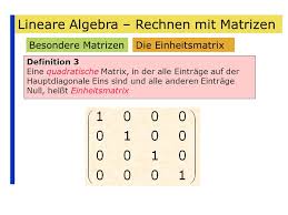 Eine permutationsmatrix oder auch vertauschungsmatrix ist in der mathematik eine matrix, bei der in jeder zeile und in jeder spalte genau ein eintrag eins ist und alle anderen einträge null sind. Einheitsmatrix