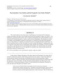The case study research method originated in clinical medicine (the case history, i.e. Pdf Psychoanalytic Case Studies And The Pragmatic Case Study Method
