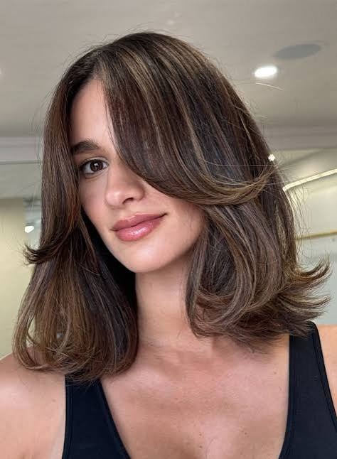 Brunette Shoulder-Length Layers for Medium-Thickness Hair