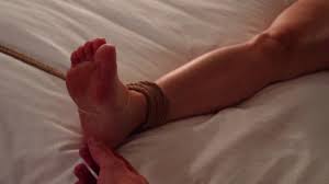 Rope bound woman gets her feet tickle-tortured! Then, pussy massage to O