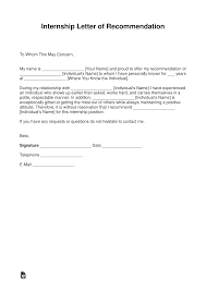 Free Recommendation Letter For Internship With Samples Pdf Word Eforms