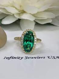Elongated Oval Ladies Ring Green Emerald Engagement Ring Etsy Emerald Wedding Rings Emerald Engagement Ring Green Emerald Engagement Ring