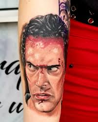 Spooky tattoos for Halloween, day 16!!! One of my favorite Horror Icons,  Ash Williams, The Evildead. Books are open!! Let's get Spooky!!! You can  contact me via txt at 727-992-6875 to set