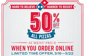 Hot Deal 50 Percent Off Dominos Coupon Pizza Coupons Free Printable Coupons Dominos Pizza Coupons