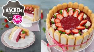 Dieser saftige schokokuchen mit schokoglasur und smarties kommt mit diesem rezept gelingt der marmorierte boden und die perfekte schokoglasur garantiert! Erdbeer Charlotte Mit Erdbeersahne Backen Mit Globus Sallys Welt 54 Youtube