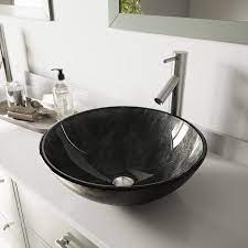 Vigo gray onyx glass vessel bathroom sink. Vigo Gray Onyx Glass Vessel Bathroom Sink Set With Dior Vessel Faucet In Brushed Nickel
