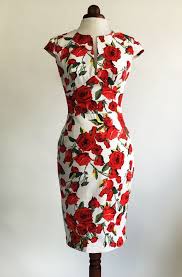 Red Rose Dress Floral Dress Summer Dress Vintage Style Dress Red And White Dress Midi Dress Mid Length Dress Cotton Dress 50s Dress Red Rose Dress Trendy Dresses Summer Floral Dress Summer