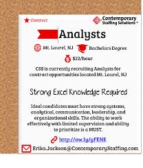 Css Is Hiring Analysts In Mt Laurel Nj 22 Hour Email Resume To Erika Jackson Contemporarystaffing Com Job Opening High School Diploma Resume