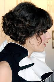 Updo hairstyles for black hair weddingspicture reference eye. Zooey Deschanel Curly Black Updo Hairstyle Steal Her Style