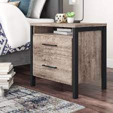 The nightstand features 2 varying sized drawers and metal hardware with smooth metal drawer slides for quiet and easy use. South Shore Munich 2 Drawer Nightstand In Weather Oak Matte Black Reviews Wayfair