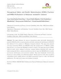 / journal of occupational safety. Pdf Occupational Safety And Health Administration Osha Practices And Osha Performance In Malaysian Automotive Industry