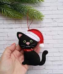 Cat Christmas Decorations Black Cat Black Felt Cat Christmas Decoration Christmas Tree Etsy Handmade Felt Ornament Felt Ornaments Patterns Cat Christmas Decoration