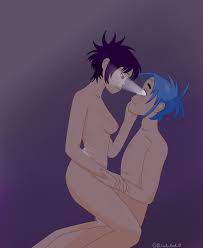 1boy 1boy1girl 1girl1boy 1girls 2d (gorillaz) 2d x noodle couple  dark lighting fluffy w fluids gorillaz heterosexual nipples noodle  (gorillaz) noodle x 2d nsfw what 