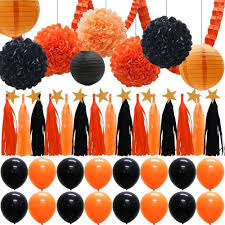 Decoraciones de papel hojas tropicales. Kit De Suministros Para Decoracion De Fiestas De Halloween Pompones De Papel De Seda Linternas De Papel Guirnalda De Borlas Hojas 43 Uds Buy Fiesta De Halloween Naranja Negro Flor De Abanico De Papel Product On Alibaba Com