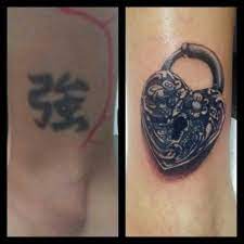 Kat von d is best known for her awesome tattoo work, and she recently showed real style how to cover one up with her concealer. Coverup Of A Chinese Character With A Heart Shaped Lock Cover Up Tattoos Chinese Character Tattoos Lock Tattoo