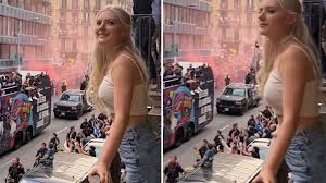 Porn star Eva Elfie gives Barcelona stars an eyeful as she jumps ...